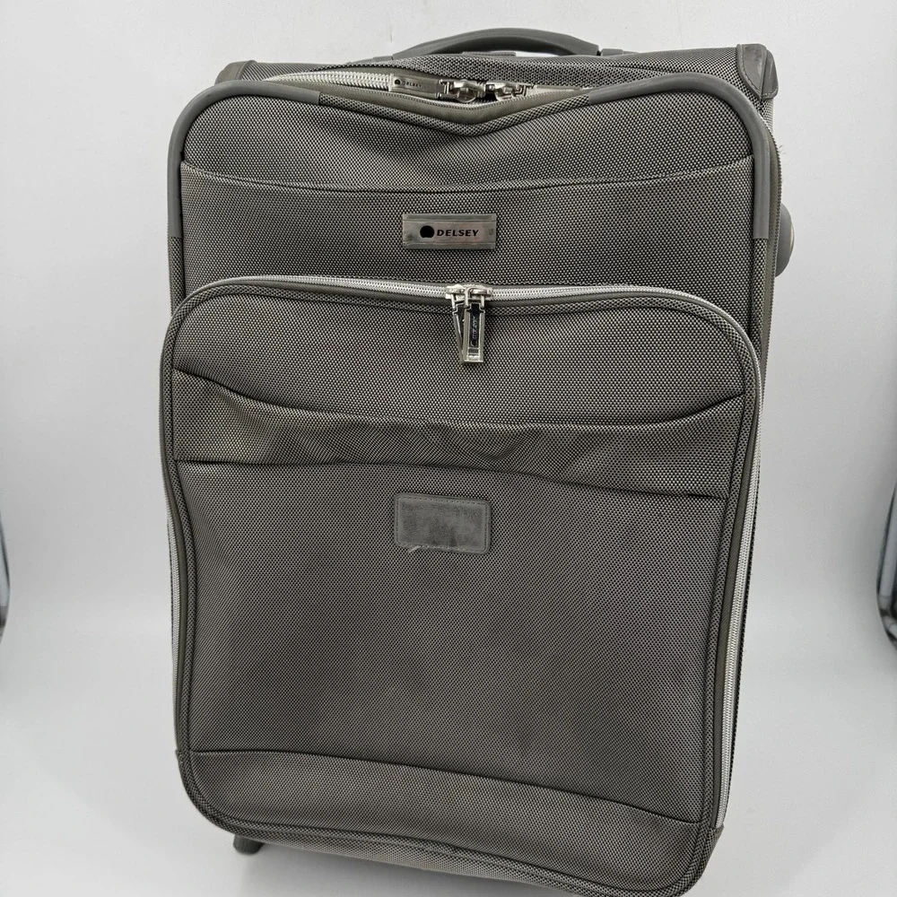 Delsey Carry On Luggage Charcoal Gray Softside Rolling Suitcase 21 Inch Upright‎